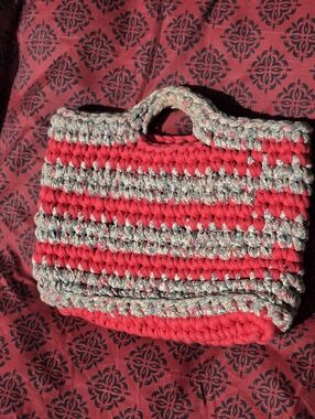 Vintage Bohemian Red Crocheted Purse Bag 14x10"